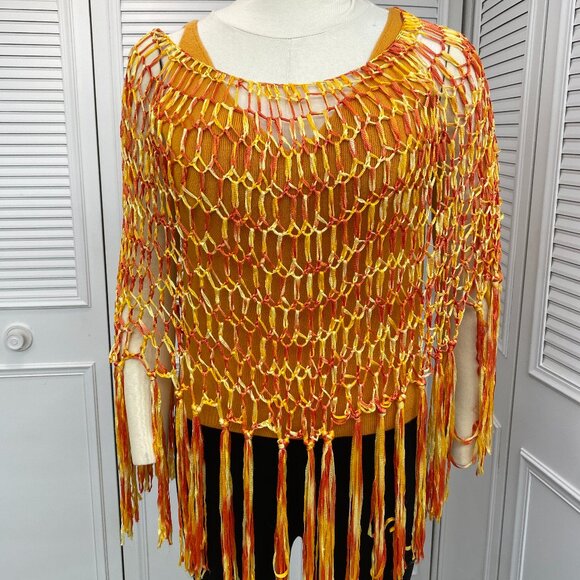 unbranded Jackets & Blazers - Crochet Poncho Top Oranges Tie Dye OS Doubles as Scarf
